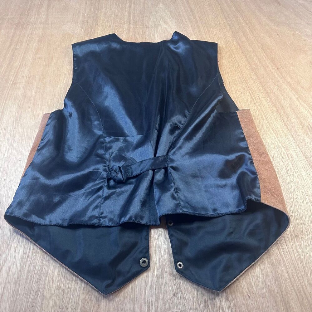 Vintage Thums Up Leather Vest Mens Large Brown Western Snap Front - Picture 3 of 5